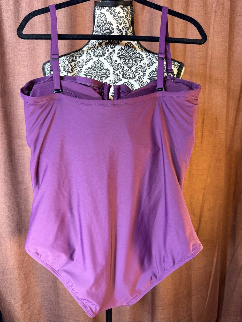 DKNY Purple Ruched One-Piece Swimsuit NWT size XL - Picture 3 of 5